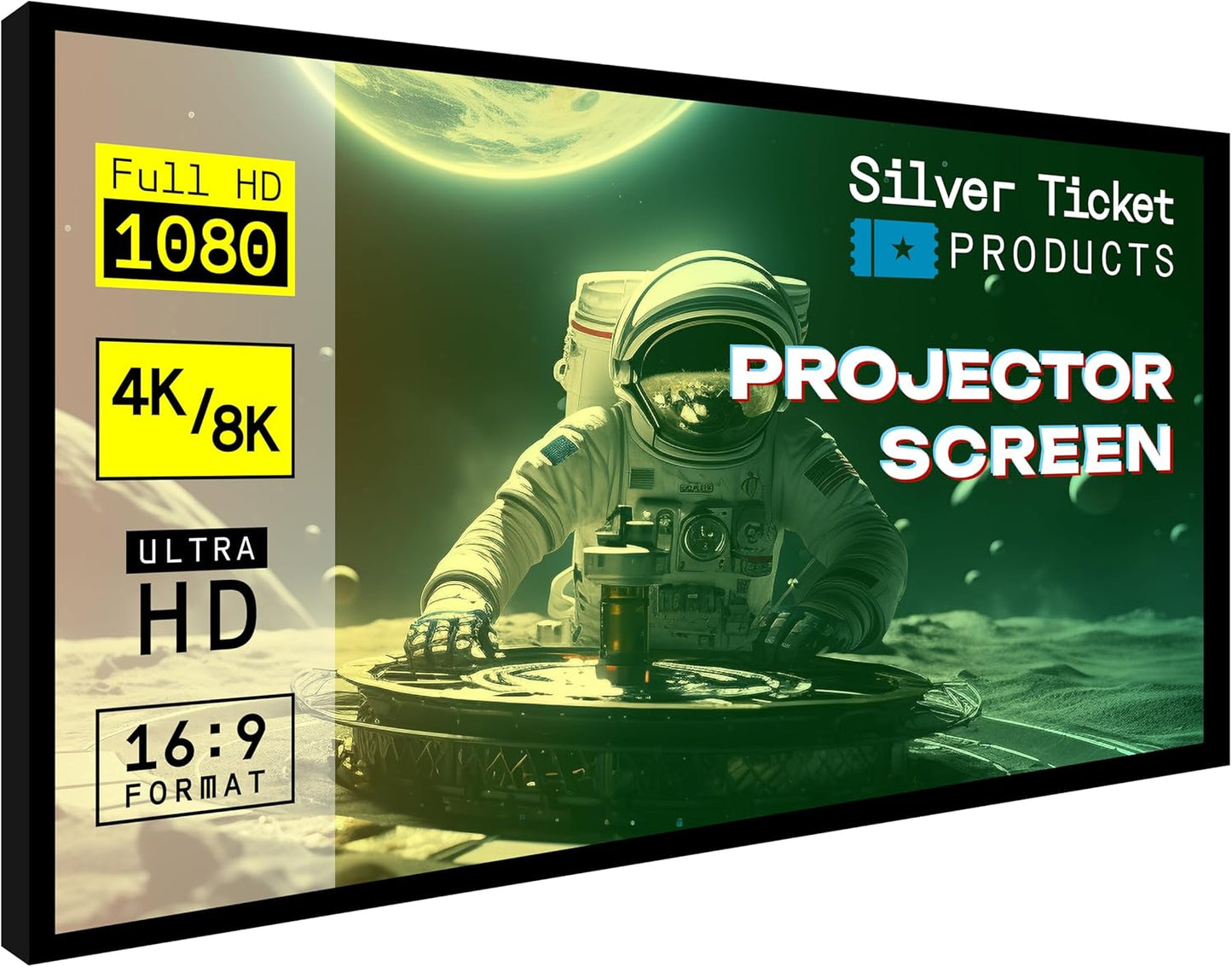 Silver Ticket Products STR Series 6 Piece Home Theater Fixed Frame 4K / 8K Ultra HD, HDTV, HDR & Active 3D Movie Projection Screen, 16:9 Format, 135" Diagonal, White Material STR-169135