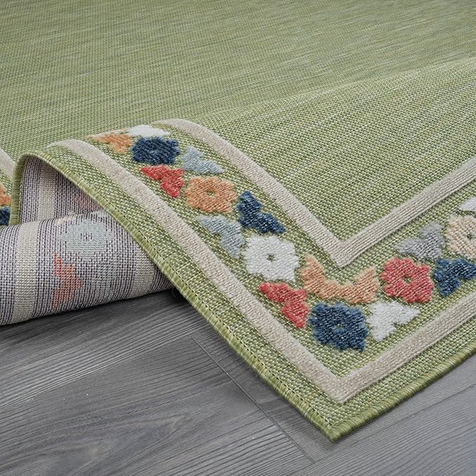 Beverly Rug Outdoor Rug 10x14 Modern Bordered Large Area Rugs for Indoor and Outdoor Patio Easy to Clean Non Shedding Living Room Porch Garden Washable Outside Carpet (10 x 14 Green)