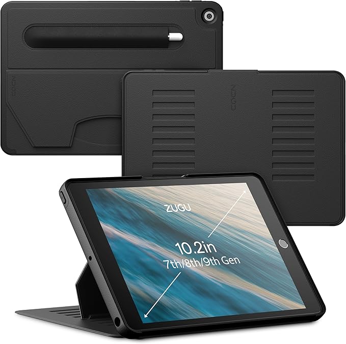 ZUGU CASE for 10.2 Inch iPad 7th / 8th / 9th Generation Case (2021/2020/2019), Protective, Thin, Sleek Design, Magnetic Stand, Sleep/Wake Cover, Magnetic Cover, Black