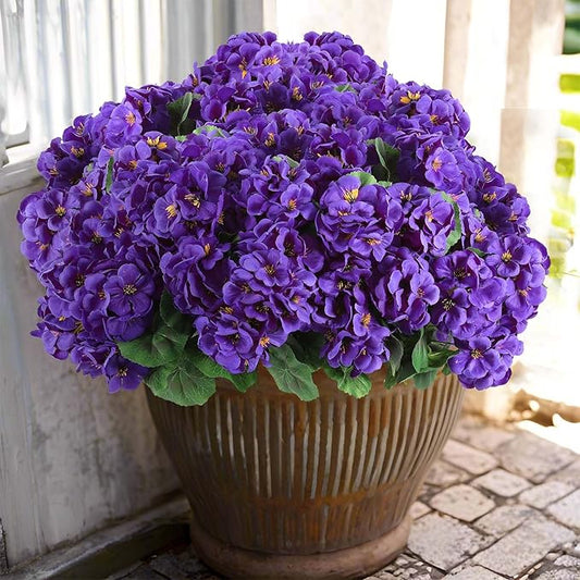 Hananona 12 Pcs Artificial Geranium Flowers for Outdoors Silk Purple Geranium Flowers Outdoor UV Resistant Plants Faux Flower for Home Kitchen Table Centerpieces Front Door Patio Decor (12, Purple)