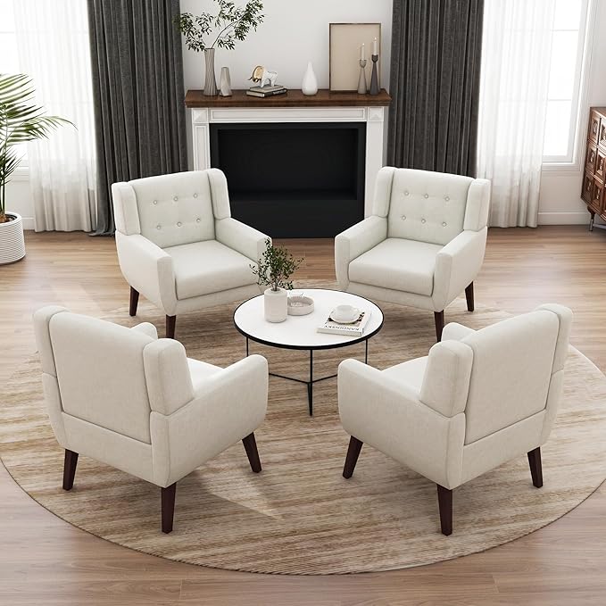 UIXE Accent Chair Modern Upholstered Armchair, Comfy Living Room Arm Chairs Mid Century Single Sofa Reading Side Seat for Bedroom, Home Office - Beige