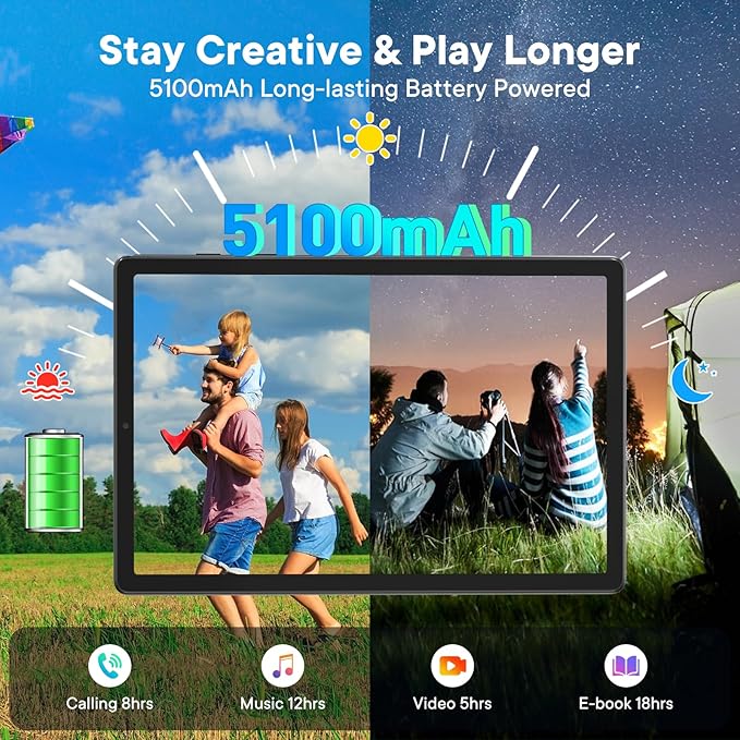 8-Inch 4G LTE Android Tablet with Kids-Proof Case – Unlocked Tablet with SIM Slot, 12GB RAM + 64GB Storage (Expandable to 2TB), MediaTek Octa-Core, IPS Display, Dual-Band Wi-Fi, 5100mAh Battery, Blue