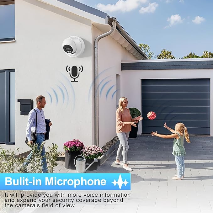 UltraHD 8MP Dome PoE Camera, AI IP Security Camera Outdoor/Indoor, Built-in Microphone, Night Vision 100ft, 2.8mm Lens Wide Angle 110°, Face Detection, Human/Vehicle Dectection, IND8BR97S