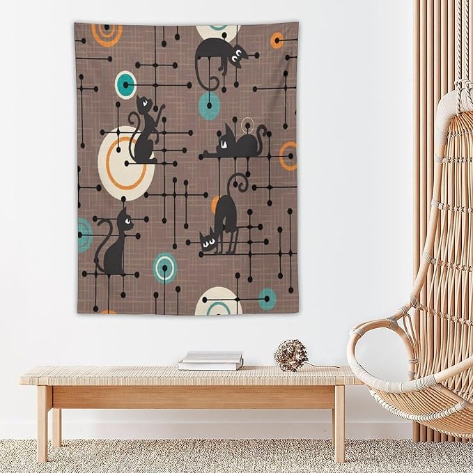 ICMOLYYENLO Boho Medieval Cat Tapestry, Abstract Atomic Starburst Geometric Aesthetic Art Wall Hanging For Bedroom Living Room Dormitory 30x40 Inches