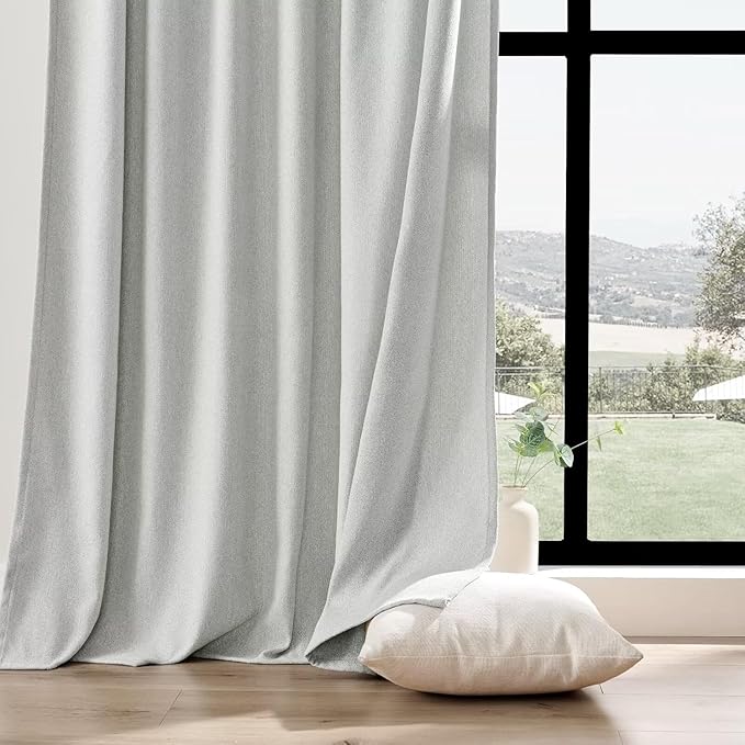 Joydeco Light Filtering Curtains 90 Inches Long for Bedroom Living Room, Faux Linen Curtains 90 Inch Length 2 Panels Set,Pinch Pleat Curtains for Bedroom Living Room(52x90 inch, Greyish White)