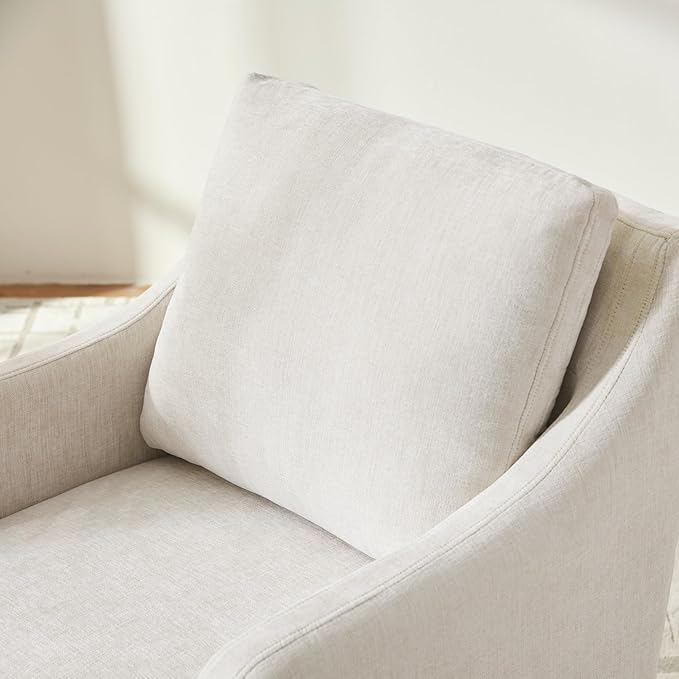 VKNOW Upholstered Dining Chairs Set of 2, Modern Kitchen Chairs Dinner Chairs with 4 Casters, Linen Armchair for Bedroom Reading Room Living Room, Beige