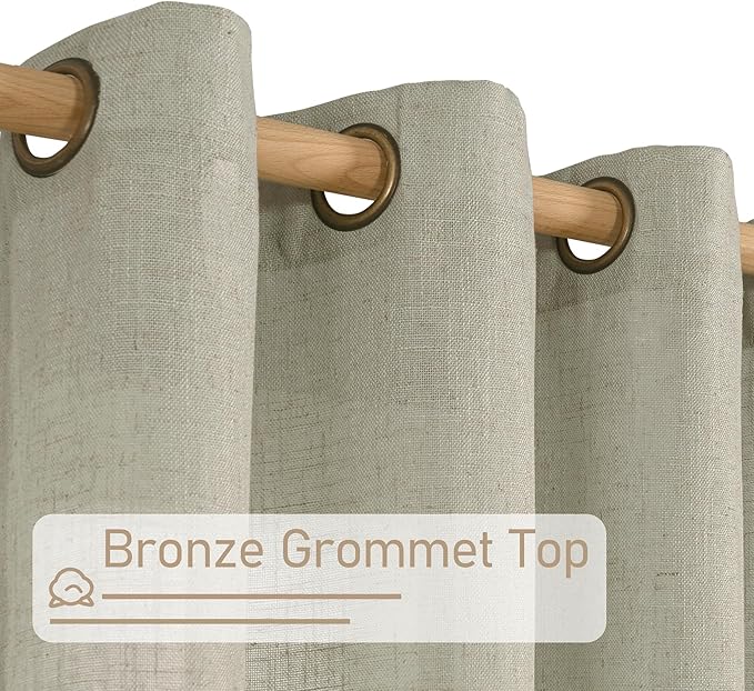 LAMIT Linen Curtains 63 inch Length 2 Panels for Living Room, Light Filtering Panels Bronze Grommet Neutral Textured Drapes for Bedroom/Office, Sage Grey, 34 x 63 Inch