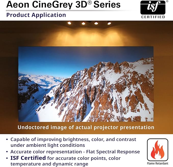Elite Screens Aeon CineGrey 3D, 100" Fixed Frame CLR/ALR Projector Screen 16:9, Standard Throw Projection, Edge Free Ceiling & Ambient Light Rejecting, Wall-Mounted, for Movie Home Theater, AR100DHD3