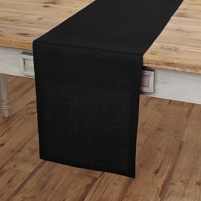 Solino Home Linen Black Table Runner 60 Inches - 100% Pure Linen Short Table Runner 14 x 60 Inch Ideal for Dresser and Coffee Tables - Fall, Autumn, Halloween, Thanksgiving - Fete