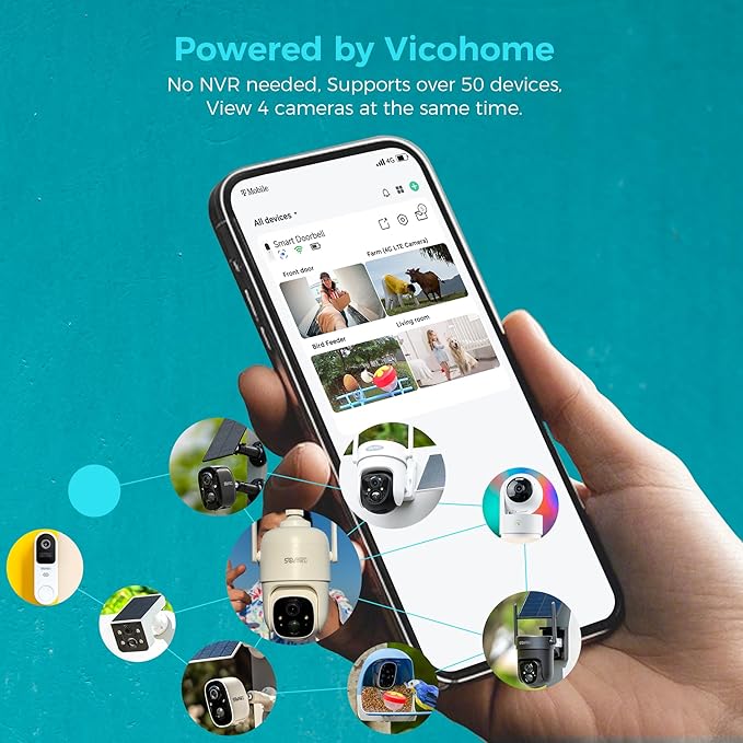 Vicohome CQ4 2K AI Solar Security Camera Wireless Outdoor,Battery Powered Cam, Color Night Vision,Two Way Audio, Motion Detection, Easy to Setup,Audible Flashlight Siren 180 Days Exchange Policy