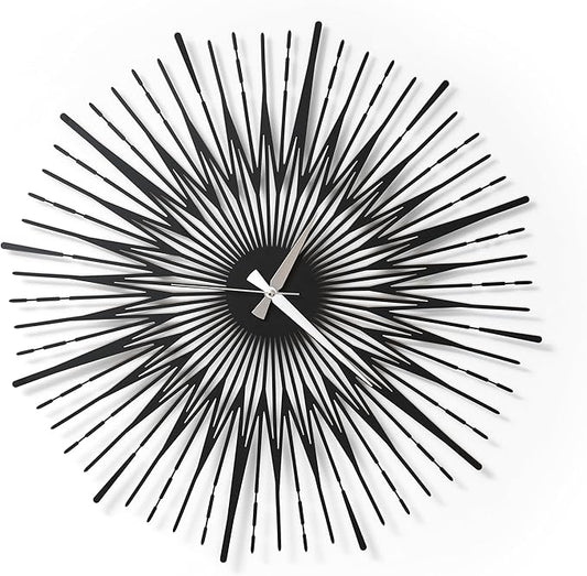 Sun Rays Wall Clock, Large Metal Decorative Wall Clock, Modern Minimalist Wall Decor (Black, Small)