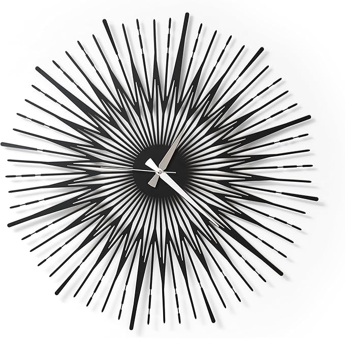 Sun Rays Wall Clock, Large Metal Decorative Wall Clock, Modern Minimalist Wall Decor (Black, Large)