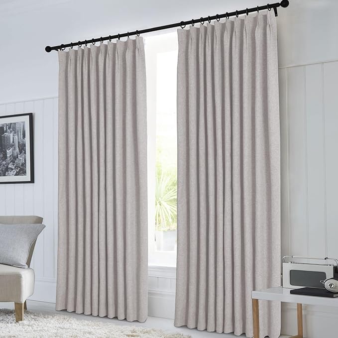 Macochico Pinch Pleated Blackout Curtains 102 Inches Long 100% Blackout Natural Linen Drapes for Bedroom Living Room Windows Farmhouse Burlap Curtains with Tieback 52”Wx102”L Browish Grey 1 Panel