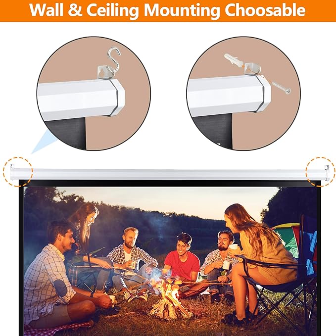 Universal Projector Screen, 72 Inch HD Portable Manual Pull Down Projector Screen, Wall or Ceiling Mounted Retractable Widescreen for Home or Office (4:3 White)