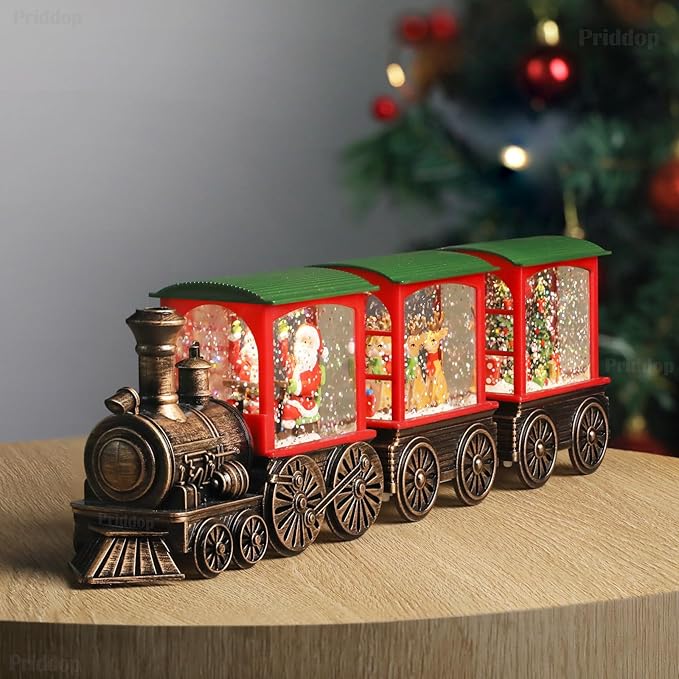Christmas Snow Globe Train Santa Claus Reindeer Gifts Tree Classic Relief Texture Battery Powered LED Glitter Christmas Decorations Indoor