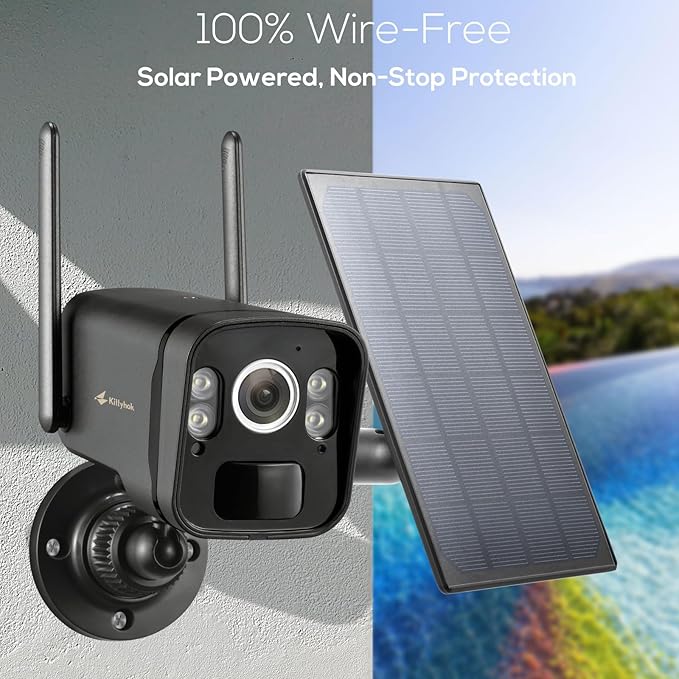 Kittyhok Solar Powered Security Camera System | 4pcs Bullet Solar Camera, 4pcs PT Solar Security Camera Outdoor, Solar Power, Human Detection, Spotlight, 10CH NVR, Local Storage, No Monthly Fees