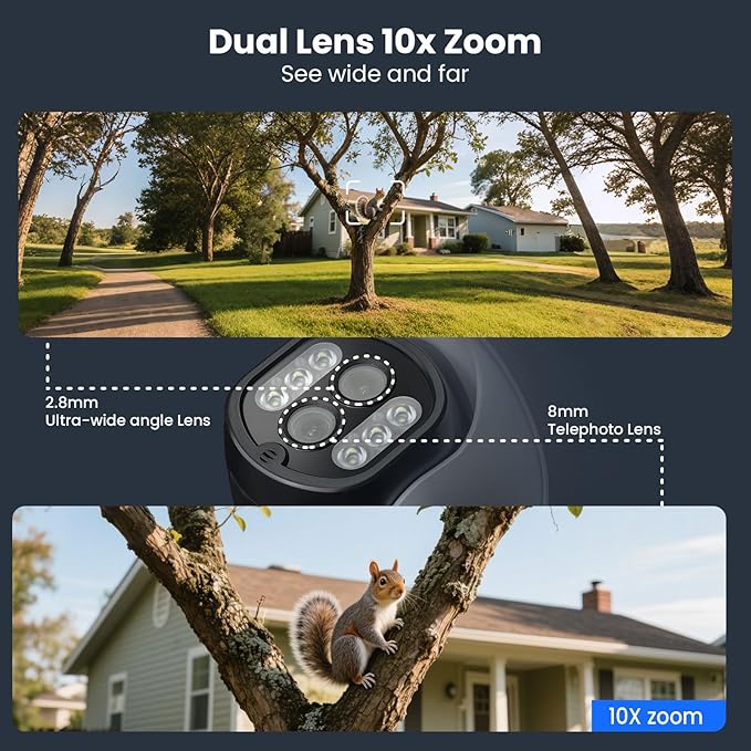 xmartO 10CH 8 Pcs Home Security Camera Kit, 4 * 10X Zoom WiFi6 Security Camera and 4 * 2K HD Dome Camera, 2-Way Audio, Night Vision, 24/7 Surveillance Camera, No Monthly Fee(Include 1TB Hard Drive