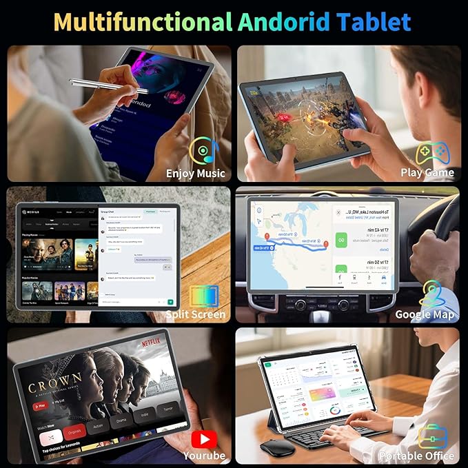 2025 11 inch Tablet, Android 15 Tablets with Keyboard, 24GB+256GB+2TB Expand, Octa-Core, 8000mAh, Tablet PC with 5G/2.4G WiFi, BT5.0, GMS, GPS, 2 in 1 Tablets with Case, Mouse, Stylus(Black Case)