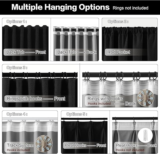 RAIN CITY Black Blackout Curtains 50 x 108-inches Long 9 ft Tall 2 Panels,100 Inch Wide Total Modern Farmouse Thermal Insulated Energy Saving Window Drapery for Living Room
