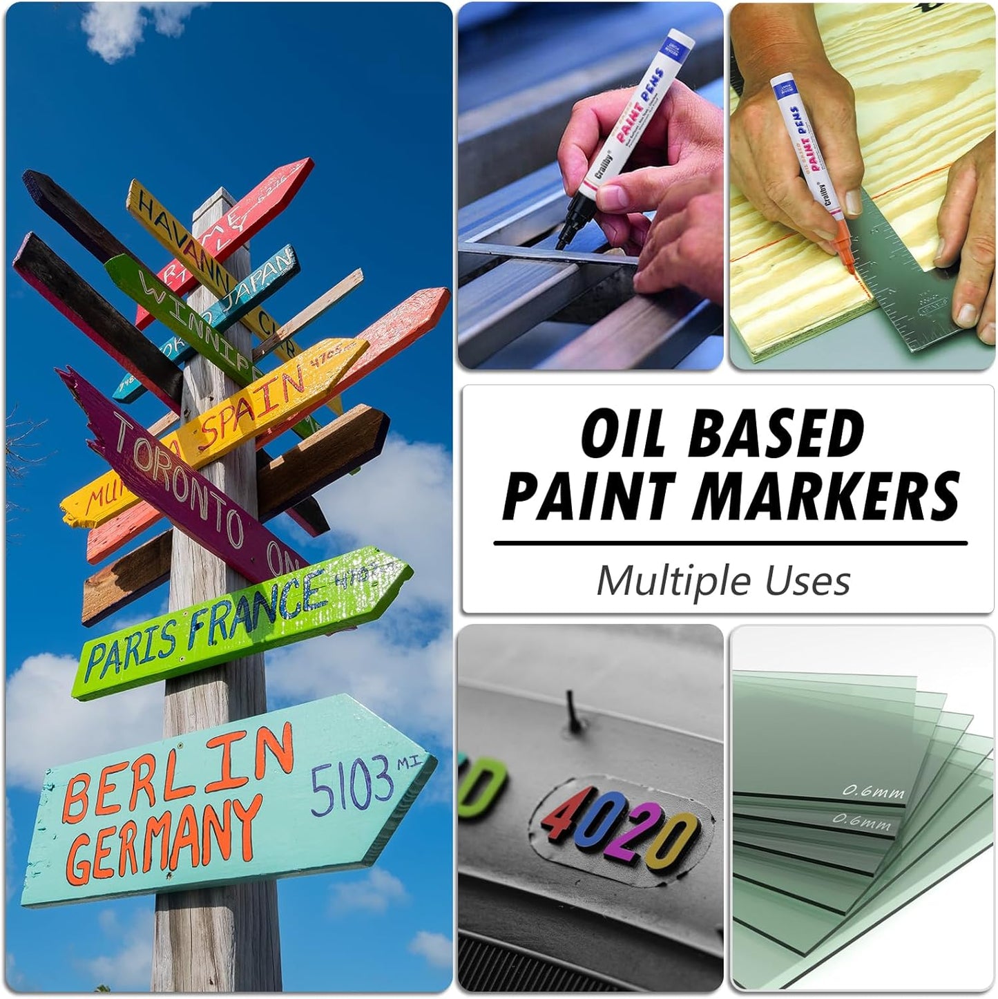 Blue Paint Markers, 3 Pack Oil-Based Waterproof Quick Dry Permanent Paint Pen Set for Rocks Painting, Wood, Fabric, Plastic, Canvas, Glass, Mugs, Metal, Tire, Stone, DIY Craft