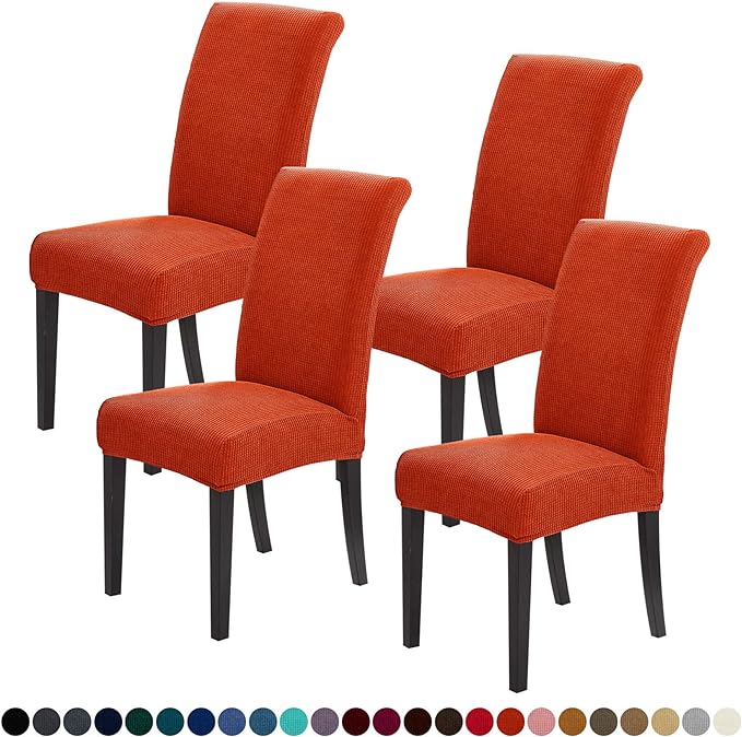 Joccun Chair Covers for Dining Room Set of 4, Dining Chair Slipcovers Stretch Dining Room Chair Covers Seat Protector,Parsons Chair Cover for Home,Hotel,Banquet(Pureed Pumpkin,4 Pack)