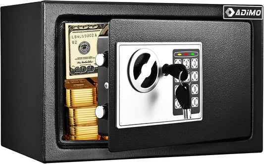 ADIMO Safe Box for College Dorm Room, Money Box with Fireproof Waterproof Bag, Keys & Pass Code & Wall Mount Kits, 0.5 Cubic Feet Hidden Home Safe for Jewelry, Money, and Documents, Home Office, Dorm