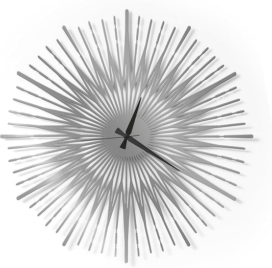 Sun Rays Wall Clock, Large Metal Decorative Wall Clock, Modern Minimalist Wall Decor (Silver, Small)