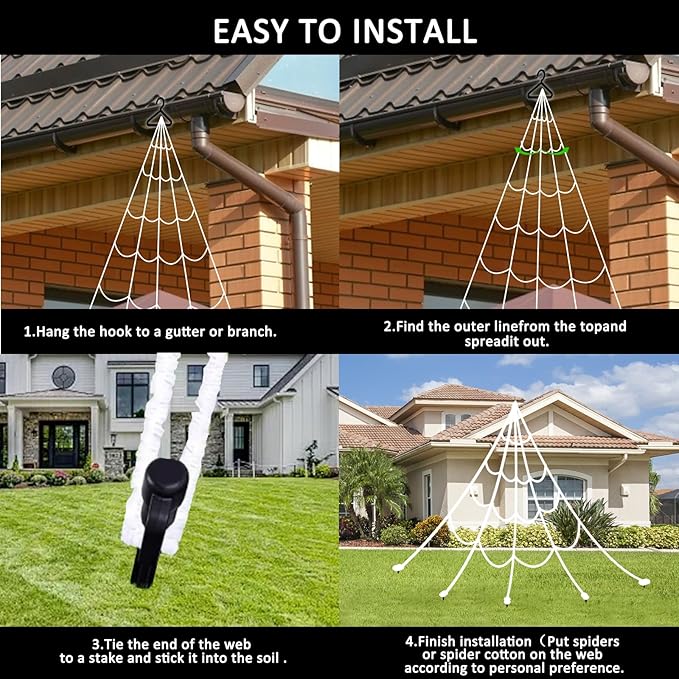 Halloween Spider Web Lights 550 LED Lighted Spider Web 16.4Ft Giant Halloween Decorations Light up with 8 Lighting Modes Waterproof & Timer for Indoor Outdoor House Haunted Yard Decor, Orange & Purple
