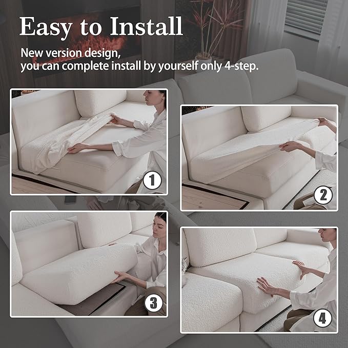 Couch Cushion Covers for Sectional Sofa, Stretch Soft Sofa Slipcovers Washable Wear-Resistant Universal Furniture Protector for Living Room(3 Seaters Covers, Ivory)