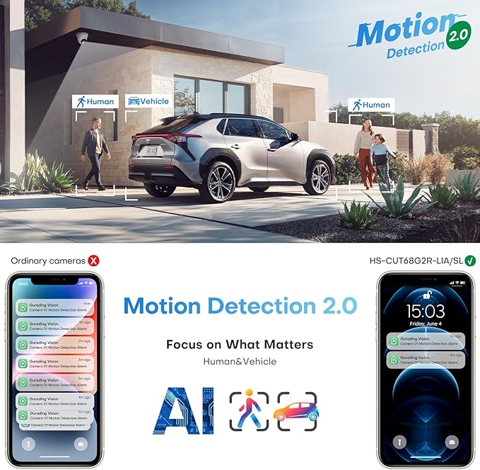 8MP Active Deterrent IP Camera, 4K PoE Camera Outdoor w/Red-Blue Alarm Lights & Sound, 98FT Smart Color Night Vision, 2-Way Audio, AI Human/Vehicle Detection, Full Metal IP67, 127°Wide Angle