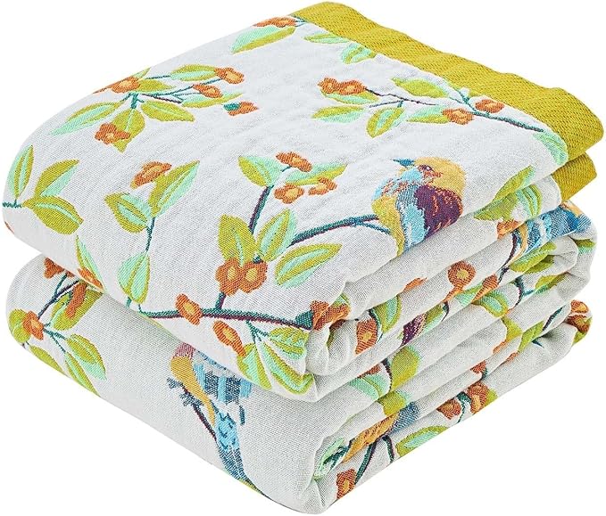 Boho Throw Blanket for Bed, 100% Cotton Soft Rustic Quilt Fall Blanket, 60"x80" Floral Printed Farmhouse Decor Bed Blankets, All Season Rustic Reversible Bohemian Throw Quilt
