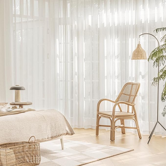 FMFUNCTEX Linen Sheer Curtains for Bedroom, Beige Curtains 72 inches Long for Living Room, Natural Flax Blend Window Draperies for Farmhouse Curtain, Rod Pocket 2 Panels
