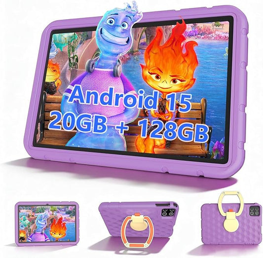 Kids Tablet, 10 inch Android 15 Tablet for Kids, 20GB RAM 128GB ROM Octa-Core 6000mAh Battery Childs Tablets with Shockproof Case, Bluetooth, WiFi, Parental Control, Dual Camera, GPS