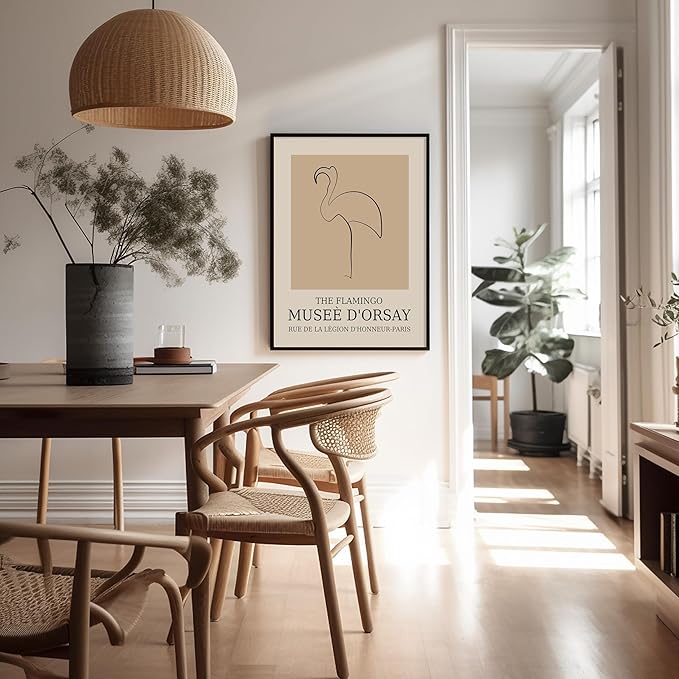 Poster Master Vintage Poster - Retro Minimalist Print - Gift for Artist, Housewarming - Flamingo, Line Drawing, Sketch, Abstract - Wall Decor for Living Room, Bedroom, 24x32 Unframed Wall Art