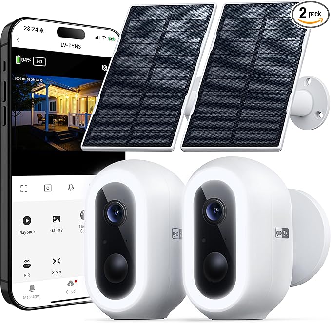 Laview 2K Solar Security Cameras Wireless Outdoor, Rechargeable Battery Wifi Cameras for Home Security with Spotlight Color Night Vision,Siren Alarm,AI Human Detection,IP65,2-Way Talk,Cloud/SD Storage