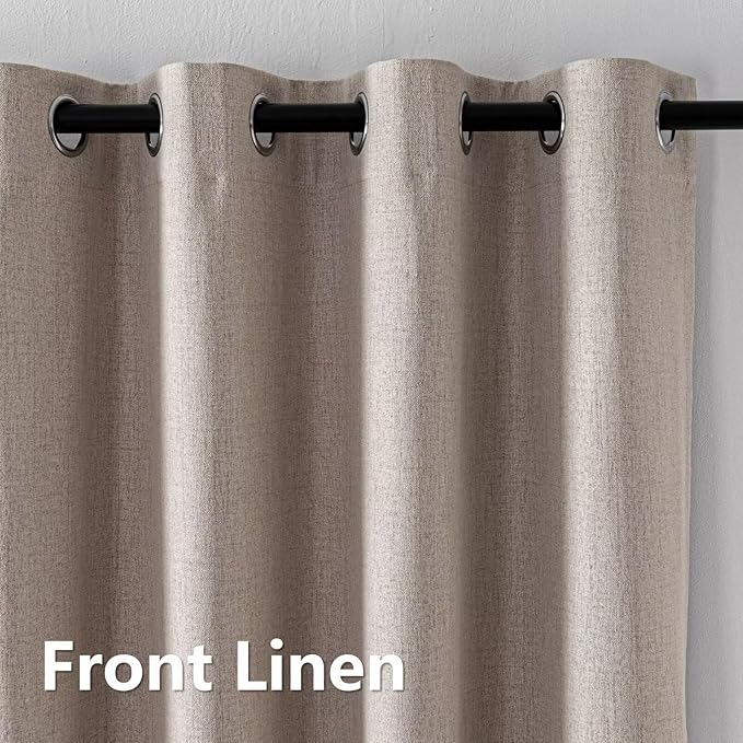 Blackout Curtains 84 Inch Length 2 Panels Set, 100% Black Out Textured Thermal Curtains, Grommet Privacy Light Blocking Drapes for Living Room Bedroom Luxury Decor(52W × 90L inch, Beige)