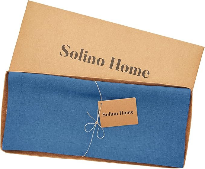 Solino Home Linen Table Runner 90 Inches Long - 100% Pure Linen Indigo Blue Dining Table Runner 14 x 90 Inch for Fall, Autumn, Thanksgiving - Fete