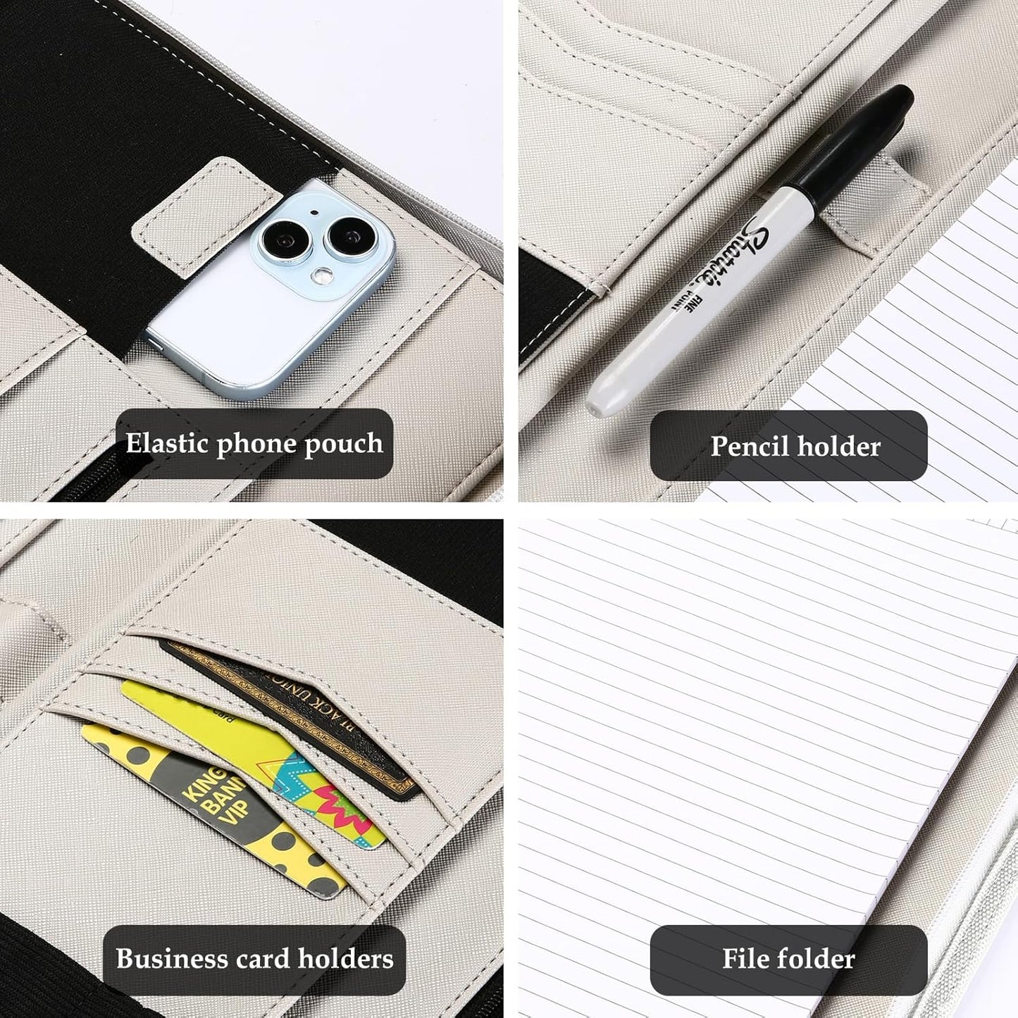 ProCase Portfolio Business Padfolio Folder with Zipper, Conference Meeting Executive File Legal Document Organizer with Pockets Letter Size A4 Writing Pad Notepad Padfolio -Grey