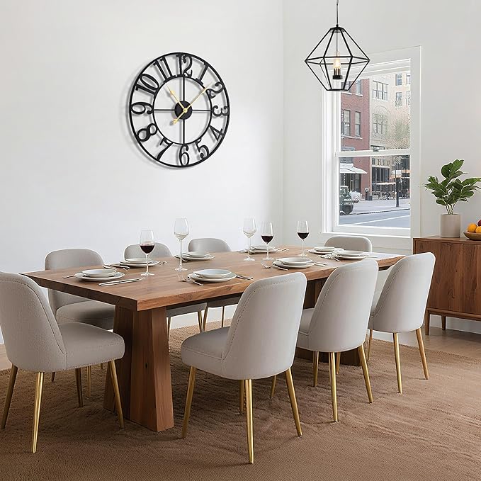 Large Wall Clocks for Living Room Decor, 24 Inch Round Black Metal Silent Non Ticking Battery Operated Jumbo Numerals Modern Vintage Decorative Clock Wall for Bedroom,Kitchen,Office,Farmhouse