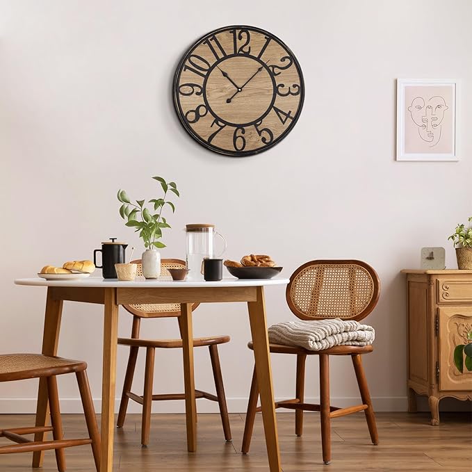Maxstar Wall Clock Silent Bronze Rustic Farmhouse Metal & Wood with Arabic Numeral, Battery Operated Wall Clocks Decorative for Living Room Bedroom Office Home Decor 13inch
