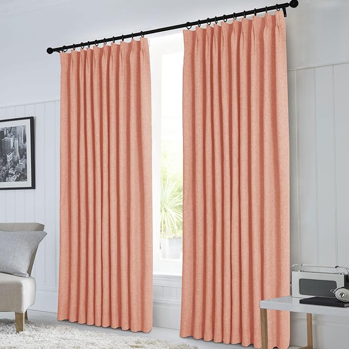 Macochico Pinch Pleated Full Blackout Curtains for Bedroom Living Room Orange Linen Curtains Thermal Insulated and Noise Reducing Window Panels with Tieback Shabby Chic Decor 84”Wx84”L 1 Panel