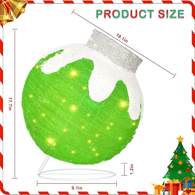 BRIGHTDECK 2 Pcs Outdoor Christmas Ornaments, Lighted Pop-Up Outdoor Holiday Ball Decoration with 80 LED Lights, 8 Light Modes, Lighted Collapsible Holiday Decorations for Yard, Home (RedGreen)