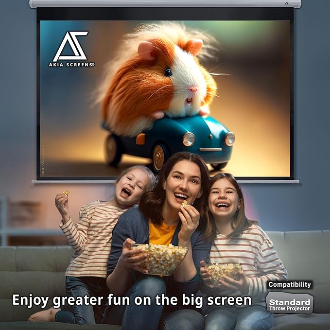 Akia Screens 100 inch Projector Screen Pull Down Manual B 16:9 8K 4K HD 3D Ceiling Wall Mount White Portable Projection Screen Retractable Auto Locking for Indoor Movie Home Theater Office AK-M100H1