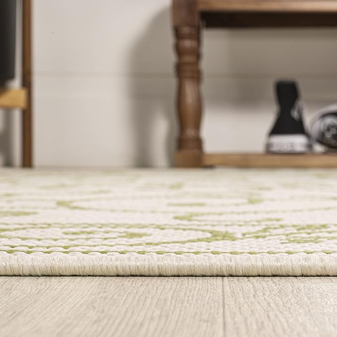 JONATHAN Y Vintage Filigree Indoor Outdoor Area Rug 3X5 Cream/Green, Charleston Textured Weave for Backyard, Patio, Porch, Easy-Cleaning, High Traffic, Pet-Friendly, Non-Shedding (SMB106I-3)