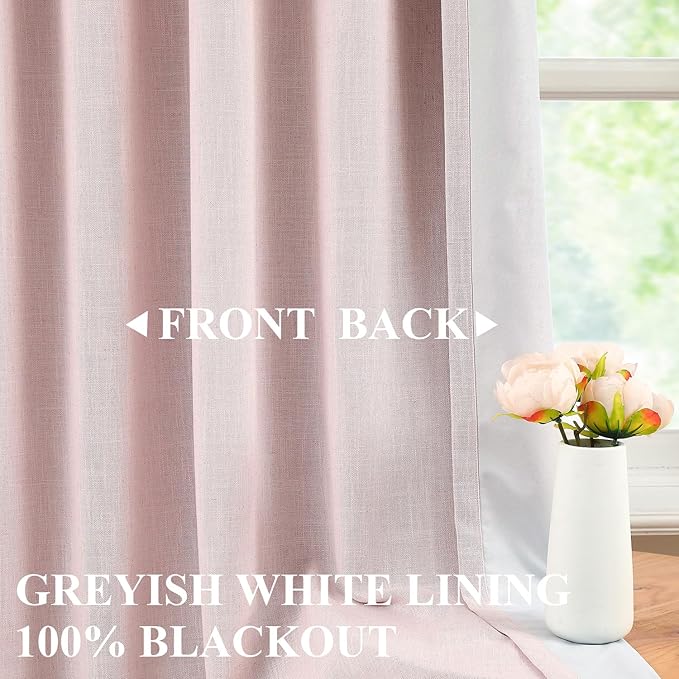 Vision Home Soft Pink Pinch Pleated Full Blackout Curtains Linen Blended Room Darkening Window Curtains 72 inch for Living Room Bedroom Thermal Insulated Pinch Pleat Drapes with Hooks 60" Wx72 Lx1