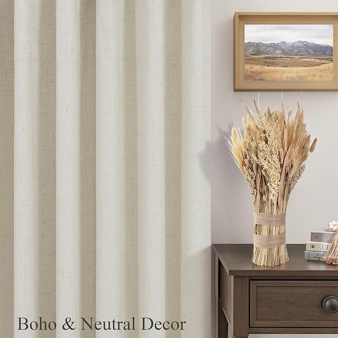Country Farmhouse Style 94 Inch Curtains for Living Room Drape Back Tab Beige Linen Blackout Earthy Curtain Noise Reduction Light Blocking Cooling Window Treatment 2 Panel Burg Sunroom Bedroom 94 Long
