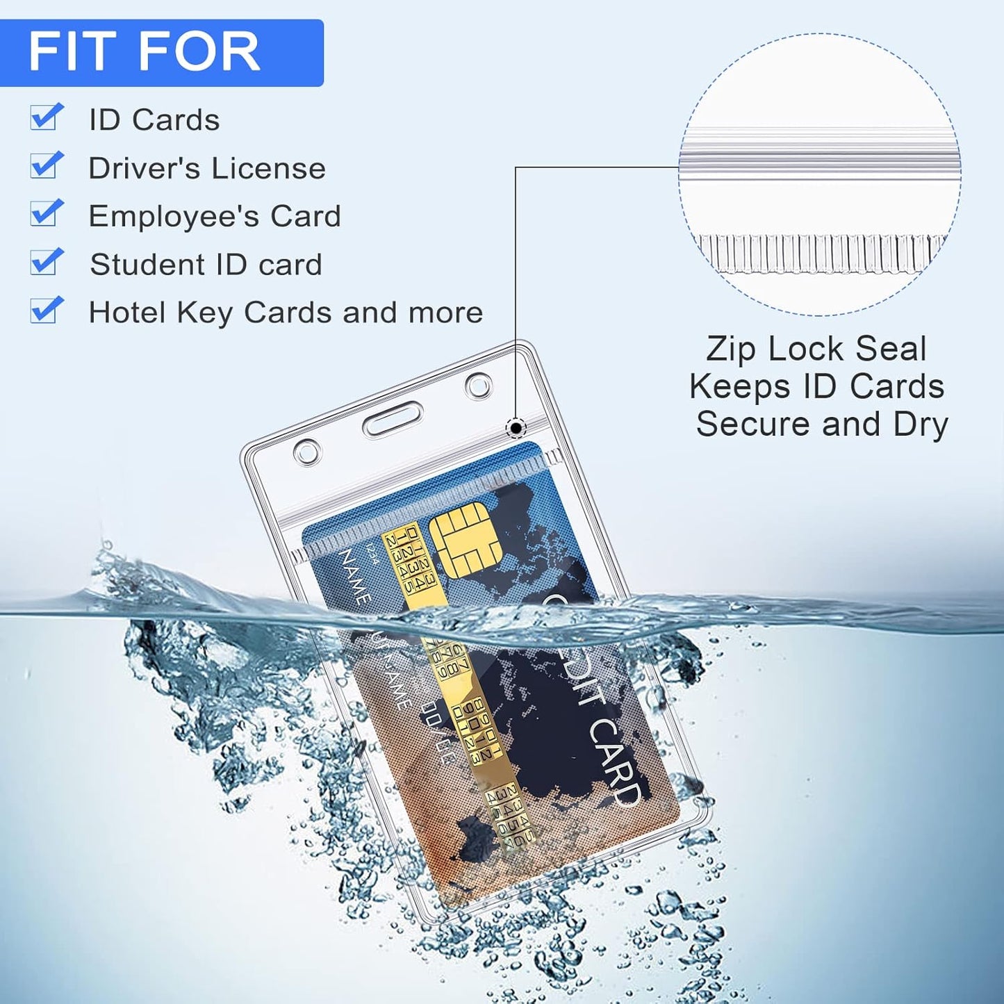 Marspark 300 Pieces Clear Plastic Name Badge ID Card Holders Vertical Name Badge ID Card Holders with Waterproof Resealable Zip Transparent PVC Sleeve Cover for Office School