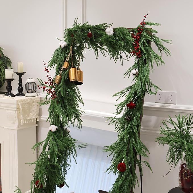 Christmas Garlands Norfolk Pine Garland Real Touch Artificial Faux Greenery Garland for Holiday Indoor Outdoor Decor 6FT