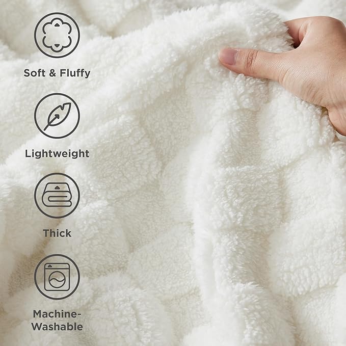 Bedsure GentleSoft White Throw Blanket for Couch - Checkered Fleece Blankets Gifts for Women Men Girls, Cute Soft Cozy Throw for Bedroom Home Decor Gifts, 50x60 Inches