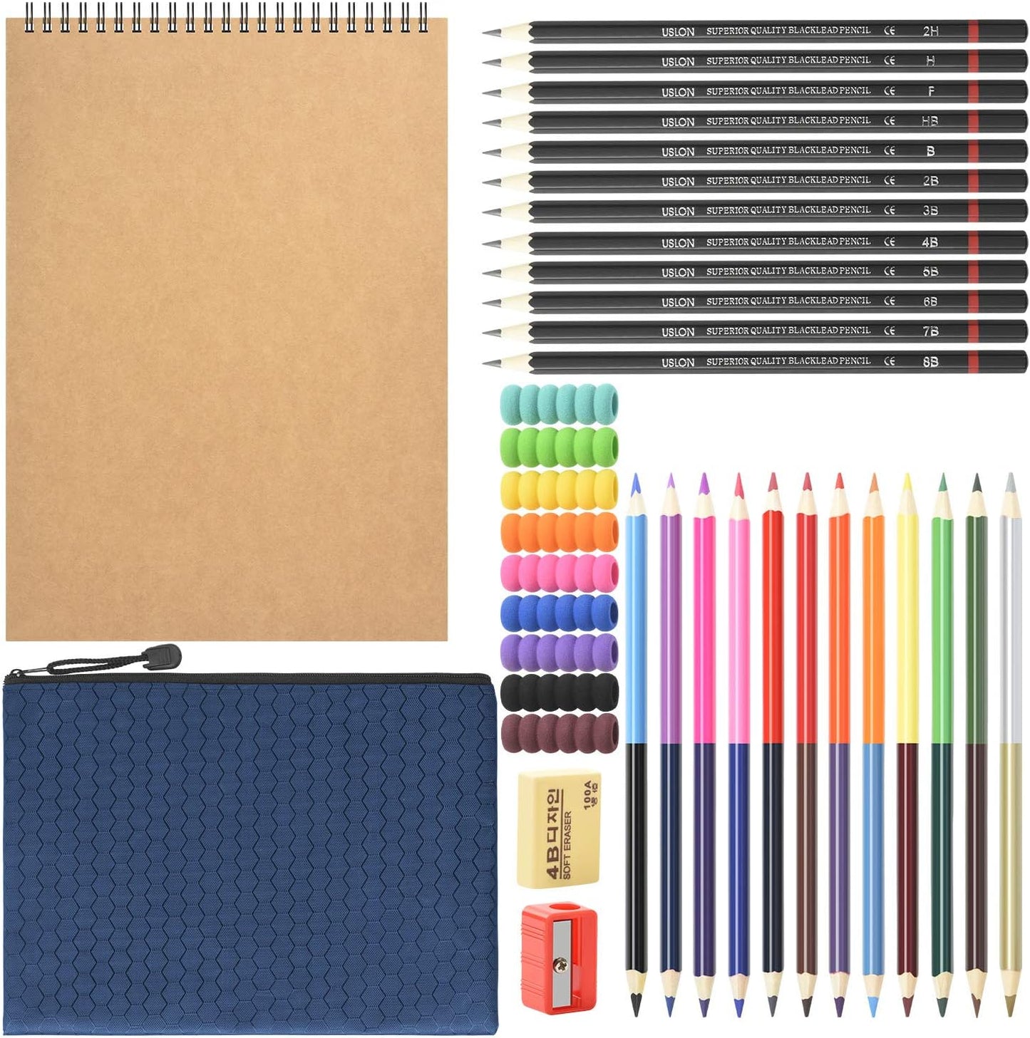 HomeMall Drawing Sketching Pencils Set, 37 Packs Art Kit with Sketchbook Draw Pencils Dual Ended Color Pencil Eraser Sharpener Pencil Bag for Kids Adults and Art Beginnersâ¦